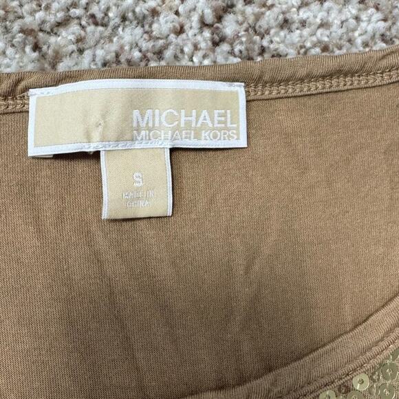 MICHAEL KORS GOLD Sequin Sparkly T-shirt, Soft & supple, women's Small - Picture 3 of 8